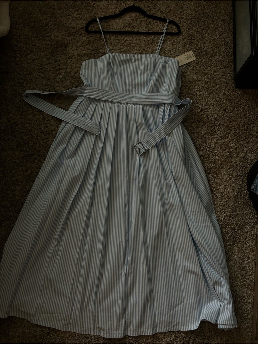 a new day Light Blue & White Striped Midi Sundress with Belt